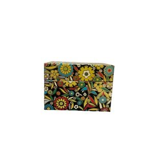 Vintage Japan Floral Metal Trinket Box Hinged Gold Interior Mid Century